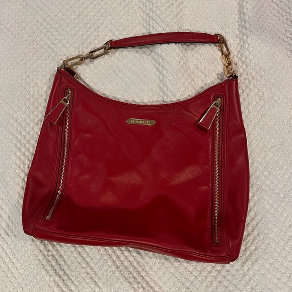 Michael Kors Red Leather Shoulder Bag with Gold Hardware - Picture 9 of 10